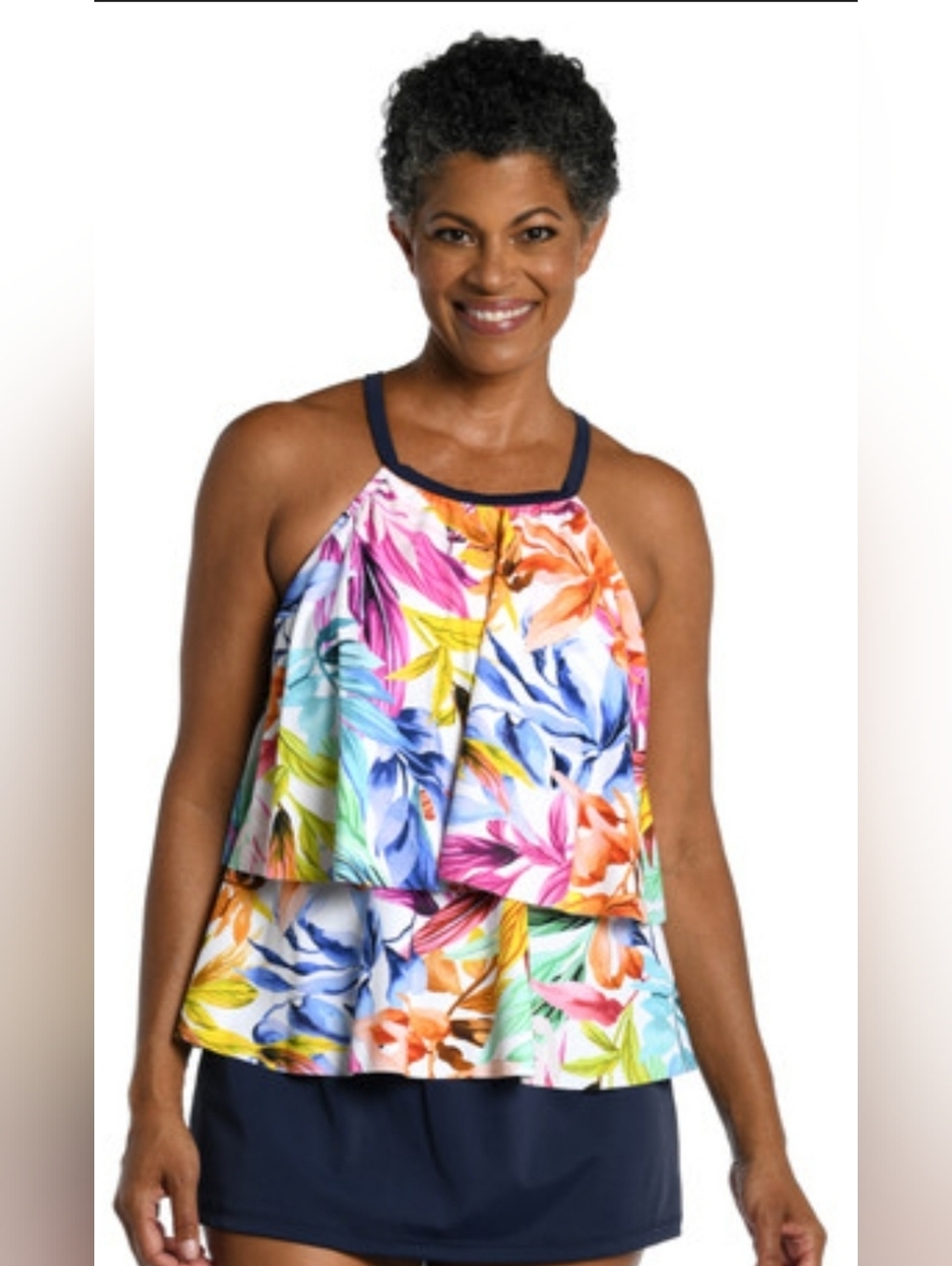 NWT Maxine of Hollywood Conga Hi Neck Tankini Top Size 10 Tiered Floral